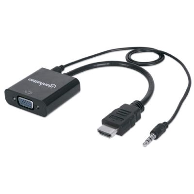 Manhattan HDMI auf VGA-Konverter, HDMI-Stecker auf VGA-Buchse, mit Audio, optionaler USB Micro-B-Stromport, schwarz
