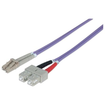Intellinet Glasfaser LWL-Anschlusskabel, Duplex, Multimode, LC/SC, 50/125 µm, OM4, 3 m, violett