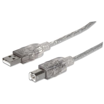 Manhattan Hi-Speed USB B Anschlusskabel, USB 2.0, Typ A Stecker - Typ B Stecker, 480 Mbps, 3 m, Silber