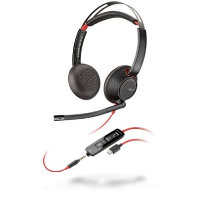 POLY Blackwire 5220 Kopfhörer Kabelgebunden Kopfband Anrufe/Musik USB Typ-C Schwarz, Rot
