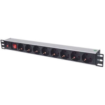 Intellinet 19" 8-fach Steckdosenleiste, Schutzkontakt, Überlastschalter, Netzschalter, 3 m Stromkabel, 1 HE