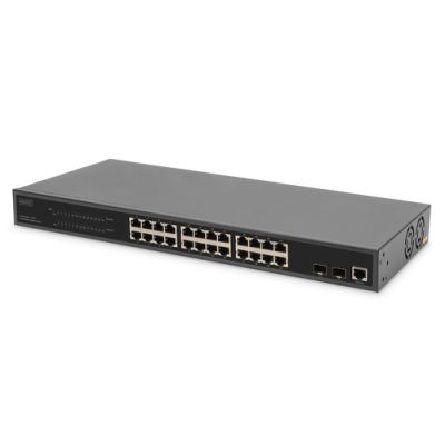 Digitus 24-Port Gigabit PoE Netzwerkswitch,19 Zoll, L2 managed,2 Uplink Ports, SFP, 430 W, af/at