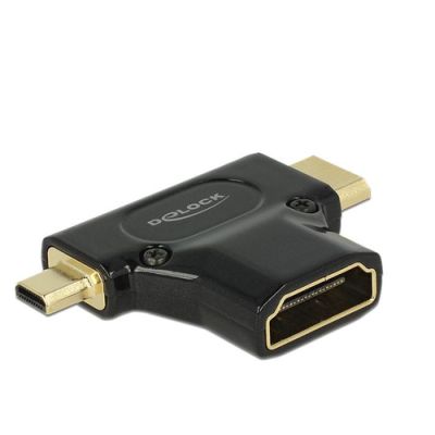 DeLOCK HDMI-A/HDMI Mini-C+ Micro-D, F/M+M Mini-HDMI + Micro-HDMI Schwarz