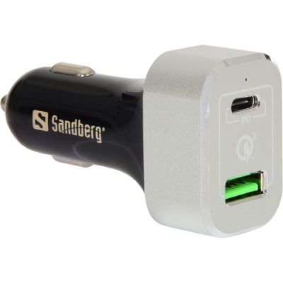 Sandberg Car Charger USB-C PD+QC3.0 63W Universal Aluminium, Schwarz AC Auto