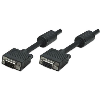 Manhattan SVGA Verlängerungskabel mit Ferritkernen, HD15 Stecker auf HD15 Buchse mit Ferritkernen, schwarz, 1,8 m