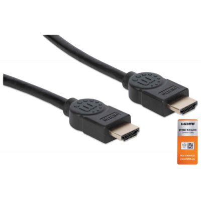 Manhattan Zertifiziertes Premium High Speed HDMI-Kabel mit Ethernet-Kanal, 4K@60Hz, HEC, ARC, 3D, 18 Gbit/s Bandbreite, HDMI-Stecker auf HDMI-Stecker, geschirmt, schwarz, 1,8 m