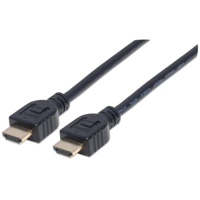 Manhattan High Speed HDMI-Kabel mit Ethernet-Kanal, CL3-zertifiziert für Wandinstallationen, HEC, ARC, 3D, 4K@60Hz, CL3, HDMI-Stecker auf HDMI-Stecker, geschirmt, schwarz, 1 m
