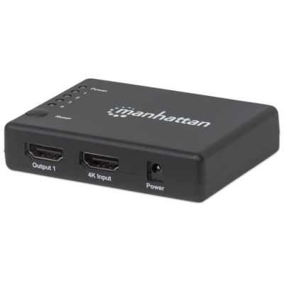Manhattan 4K kompakter 4-Port HDMI-Splitter, 4K@30Hz, Stromversorgung über Netzteil, schwarz