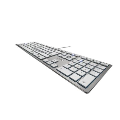 CHERRY KC 6000 Slim Tastatur USB AZERTY Belgisch Silber, Weiß