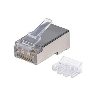 Intellinet 90er-Pack Cat6A RJ45-Modularstecker, STP, 3-Punkt-Aderkontaktierung, für Massivdraht, 90 Stecker im Becher