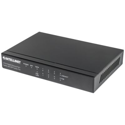 Intellinet 5-Port Gigabit Ethernet PoE+ Switch mit SFP Kombo-Port, 4 x PSE-Ports, IEEE 802.3at/af Power over Ethernet (PoE+/PoE), 80 W, Desktop