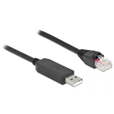 DeLOCK Serielles Anschlusskabel mit FTDI Chipsatz, USB 2.0 Typ-A Stecker zu RS-232 RJ45 Stecker 50 cm schwarz