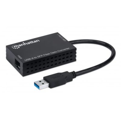 Manhattan USB-A auf SFP LWL-Konverter, USB 3.2 Gen 1, 1000 Mbit/s, optische Glasfaserverbindung, offener SFP-Slot, schwarz