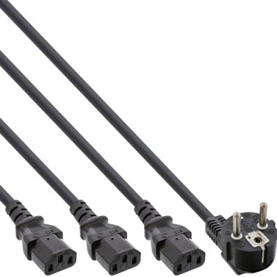 InLine Netz-Y-Kabel, 1x Schutzkontakt ST / 3x Kaltgeräte ST, Ver. 1 (2m+1/2/3m)