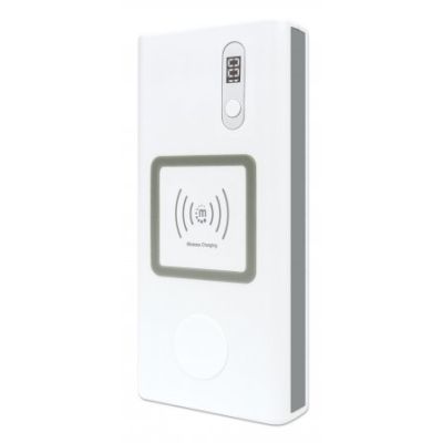 Manhattan Powerbank 20.000 mAh mit Power Delivery & Induktionsladegerät, Zwei kabellose Induktionsladepads (10 W & 2 W), ein USB-C PD-Port mit bis zu 60 W, ein USB-A QC 3.0-Port mit bis zu 24 W, weiß/silber