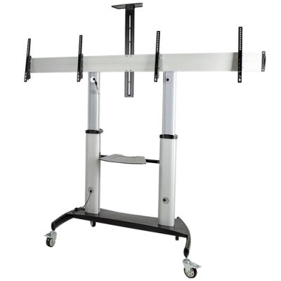 StarTech.com Doppel TV Ständer mit rollen für 37-60 Zoll VESA Bildschirme jeweils bis 50kg - Höhenverstellbarer/Schwenkbarer TV Rollwagen - Präsentationswagen für zwei TVs mit Ablage