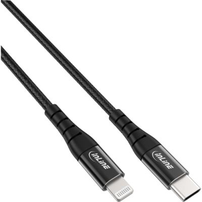 InLine USB-C Lightning Kabel, für iPad, iPhone, iPod, schwarz/Alu, 2m MFi-zerti