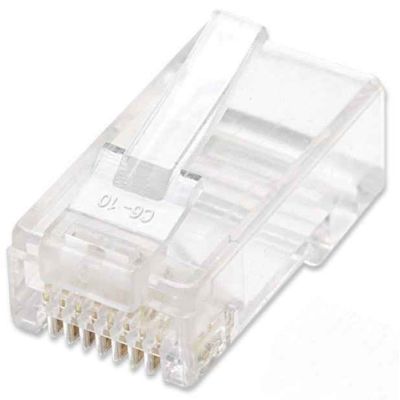 Intellinet 100er-Pack Cat5e RJ45-Modularstecker, UTP, 3-Punkt-Aderkontaktierung, für Massivdraht, 100 Stecker pro Becher