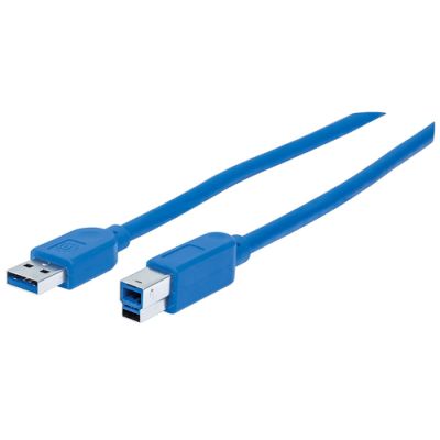Manhattan SuperSpeed USB-B Anschlusskabel, USB 3.0, Typ A-Stecker - Typ B-Stecker, 5 Gbit/s, 0,5 m, blau