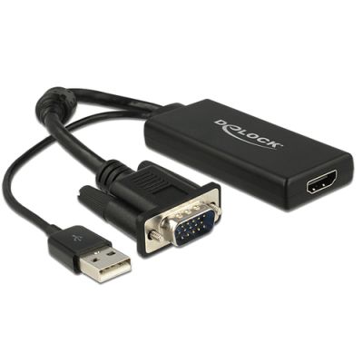 DeLOCK 0.25m VGA+USB2.0-A/HDMI 0,25 m VGA (D-Sub) + USB Schwarz