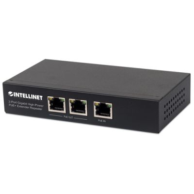 Intellinet 2-Port Gigabit High-Power PoE+ Extender, IEEE 802.3at/af PoE+/PoE, verlängert die Reichweite einer PoE-Verbindung um zusätzliche 100 Meter, 2 PSE-Ports, Metall