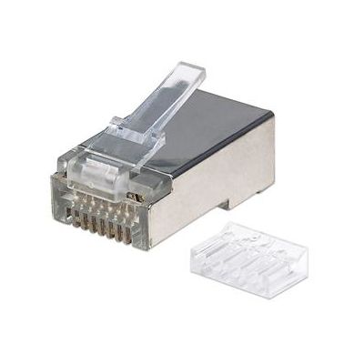 Intellinet 90er-Pack Cat6 RJ45-Modularstecker, STP, 3-Punkt-Aderkontaktierung, für Massivdraht, 90 Stecker im Becher