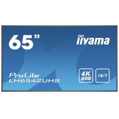 iiyama LH6542UHS-B3 Signage-Display Digital Signage Flachbildschirm 163,8 cm (64.5") IPS 500 cd/m² 4K Ultra HD Schwarz Eingebauter Prozessor Android 8.0 18/7