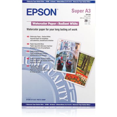 Epson WaterColor Paper – Radiant White, DIN A3+, 190 g/m², 20 Blatt