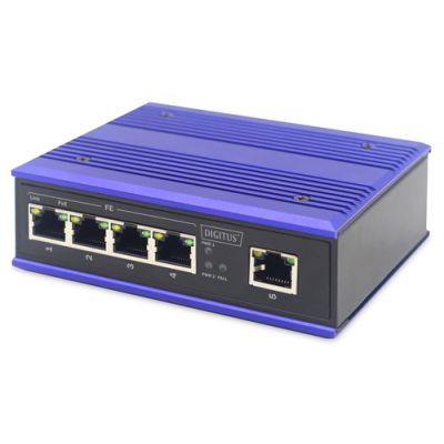 Digitus 4 Port Fast Ethernet Netzwerk PoE Switch, Industrial, Unmanaged, 1 RJ45 Uplink