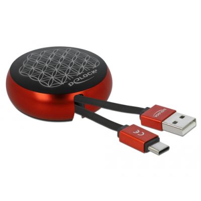 DeLOCK USB 2.0 Aufrollkabel Typ-A zu USB-C™ schwarz / rot