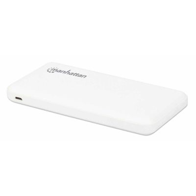 Manhattan Powerbank 10.000 mAh, Zwei USB-A-Ausgangsports (2,1 A und 1 A), zwei Eingangsports (USB-C und Micro-USB, jeweils 2 A), 10.000 mAh, weiß