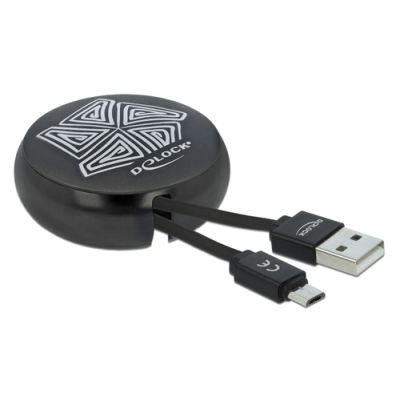 DeLOCK USB 2.0 Aufrollkabel Typ-A zu Micro-B schwarz
