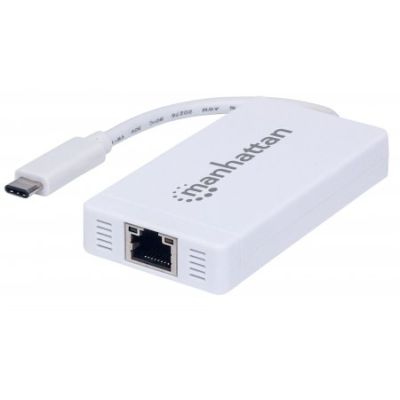 Manhattan USB-C auf 3-Port Hub mit Gigabit-Ethernet-Netzwerkadapter, USB 3.1 Gen 1 (5 Gbit/s) auf 10/100/1000 Mbit/s Gigabit Ethernet