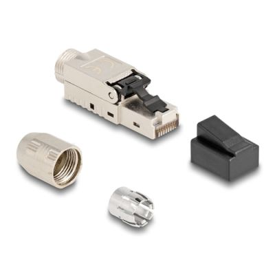 DeLOCK RJ45 Stecker feldkonfektionierbar Cat.6A mit Kabelverschraubung und Staubschutz werkzeugfrei