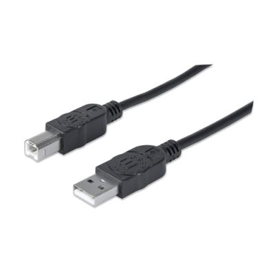 Manhattan Hi-Speed USB B Anschlusskabel, USB 2.0, Typ A Stecker - Typ B Stecker, 480 Mbps, 1,8 m, Schwarz