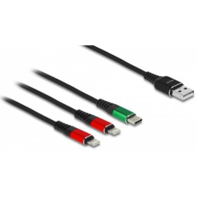 DeLOCK USB Ladekabel 3 in 1 Typ-A zu 2 x Lightning™ / USB Type-C™ 1 m
