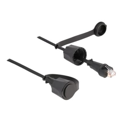DeLOCK Netzwerkkabel RJ45 Stecker zu RJ45 Stecker Cat.6 STP mit Verschlusskappe Outdoor IP68 staub- und wasserdicht schwarz 2 m