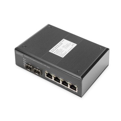 Digitus 4 Port Gigabit Ethernet Netzwerk PoE Switch, Industrial, Unmanaged, 2 SFP Uplink