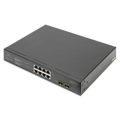 Digitus 8-Port Gigabit PoE Netzwerkswitch, 19 Zoll, unmanaged, 2 Uplinkports, SFP, 140 W, af/at