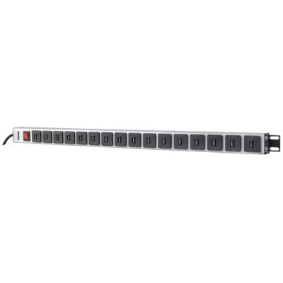 Intellinet Steckdosenleiste mit 16 USB-Ladeports, vertikale Rackmontage, Netzschalter, max. 2,1 A Ausgangsleistung pro Modul, 2 m Stromkabel mit Schutzkontaktstecker (CEE 7/7)