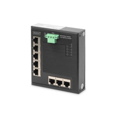 Digitus 8 Port Gigabit Ethernet Netzwerk Switch, Flat, Industrial, Unmanaged