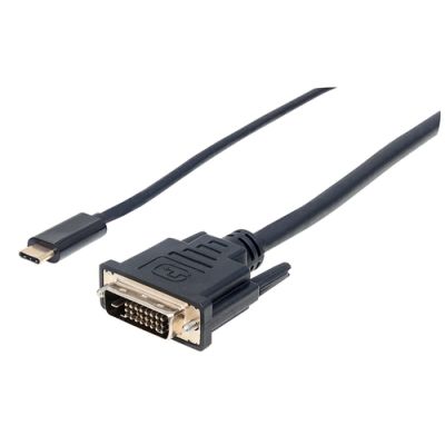 Manhattan USB Typ C auf DVI-Adapterkabel, Konvertiert das DP Alternate-Mode-Signal in ein DVI 1080p-Ausgangssignal, 2 m, schwarz
