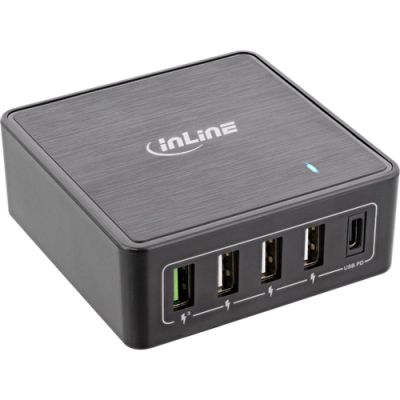 InLine PD + QC 3.0 USB Netzteil, Ladegerät, 4x USB A + USB-C, 60W