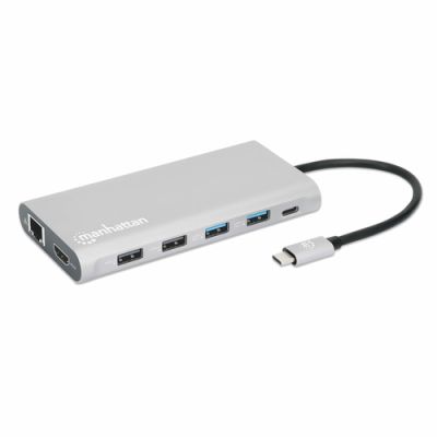 Manhattan 130660 laptop-dockingstation & portreplikator Kabelgebunden USB 3.2 Gen 1 (3.1 Gen 1) Type-C Aluminium