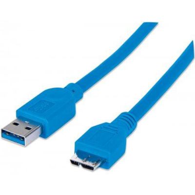 Manhattan SuperSpeed USB Micro-B Anschlusskabel, USB 3.0, Typ A Stecker - Micro-B-Stecker, 5 Gbit/s, 1 m, blau