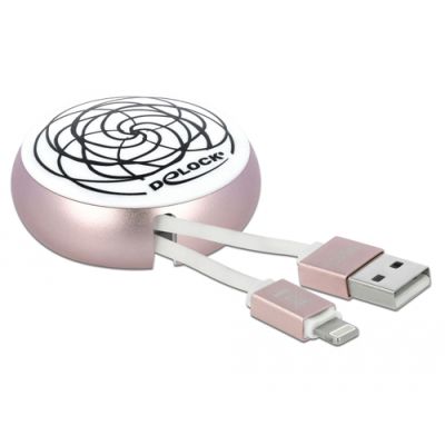 DeLOCK USB 2.0 Aufrollkabel Typ-A zu Lightning™ 8 Pin weiß / rosé