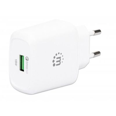 Manhattan QC 3.0 USB-Ladegerät 18 W, USB-Netzteil mit USB-A Qualcomm Quick Charge™ 3.0-Port mit bis zu 18 W, weiß