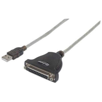 Manhattan Full-Speed USB auf DB25 Parallel-Druckerkonverter, USB-A-Stecker auf DB25-Buchse, 1,8 m, silber