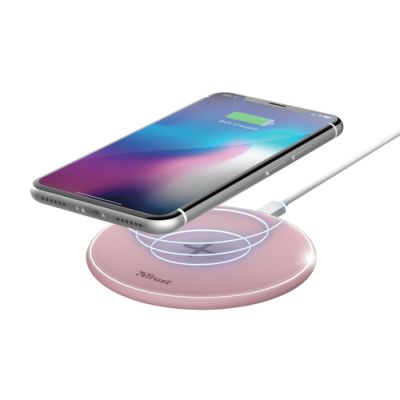 Trust 23866 Ladegerät für Mobilgeräte Smartphone Pink AC, USB Kabelloses Aufladen Schnellladung Drinnen