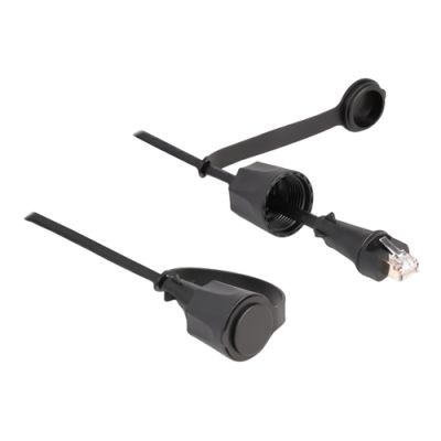 DeLOCK Netzwerkkabel RJ45 Stecker zu RJ45 Stecker Cat.6 STP mit Verschlusskappe Outdoor IP68 staub- und wasserdicht schwarz 3 m